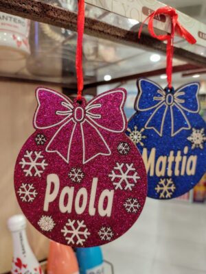 3 PALLINE DI NATALE IN LEGNO CON BRILLANTINI