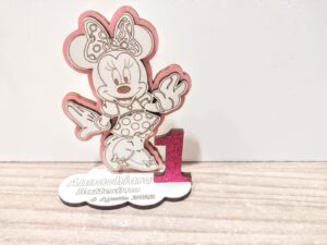 TOPOLINA IN LEGNO BIANCO E ROSA PERSONALIZZATA